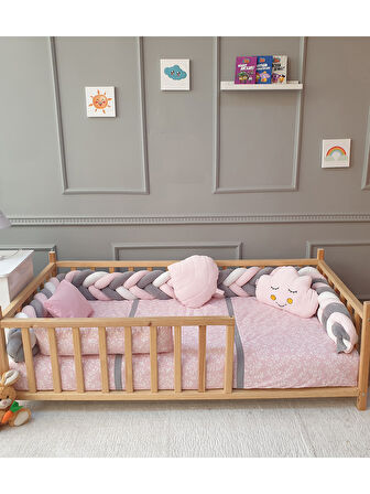Yuar Baby Kadife 5 li Mısır Örgü Montessori Yaprak Uyku Seti Pembe 90x190 cm