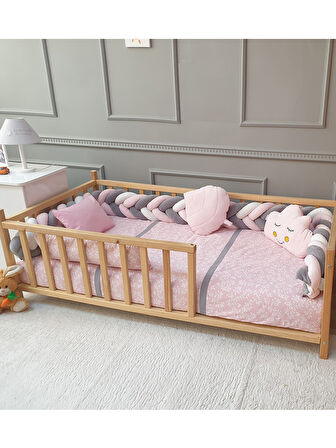 Yuar Baby Kadife 5 li Mısır Örgü Montessori Yaprak Uyku Seti Pembe 90x190 cm