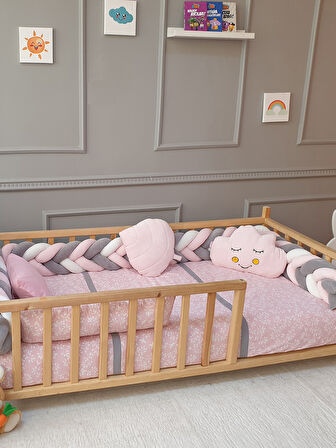 Yuar Baby Kadife 5 li Mısır Örgü Montessori Yaprak Uyku Seti Pembe 90x190 cm