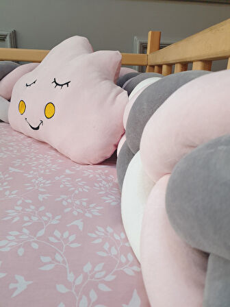 Yuar Baby Kadife 5 li Mısır Örgü Montessori Yaprak Uyku Seti Pembe 90x190 cm