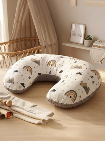 Yuar Baby Pike & Müslin Desenli Emzirme Minderi-Rainbow - Gri