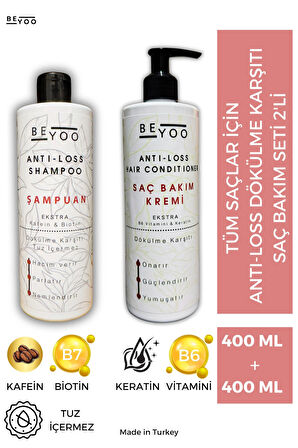 Anti-Loss Dökülme Karşıtı Saç Bakım Seti - Kafein&Biotin Şampuan + Keratin Saç Bakım Kremi 400ml