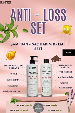Anti-Loss Dökülme Karşıtı Saç Bakım Seti - Kafein&Biotin Şampuan + Keratin Saç Bakım Kremi 400ml