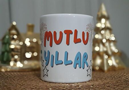 Yılbaşı Özel Mutlu Yıllar Baskılı Seramik Kupa / Mug