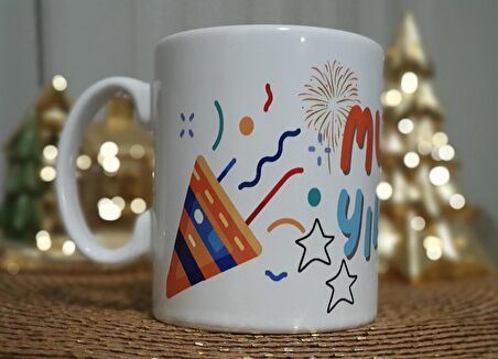 Yılbaşı Özel Mutlu Yıllar Baskılı Seramik Kupa / Mug