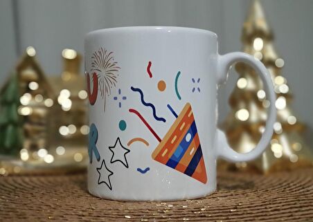 Yılbaşı Özel Mutlu Yıllar Baskılı Seramik Kupa / Mug