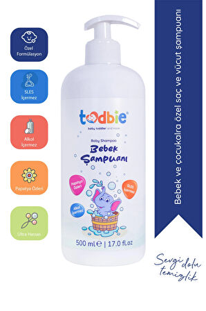 Todbie Bebek Saç & Vücut Şampuanı, Yeni Doğan, Göz Yakmayan,Boyasız,Alkolsüz,Parabensiz,Sles içermeyen şampuan 5x500 ml