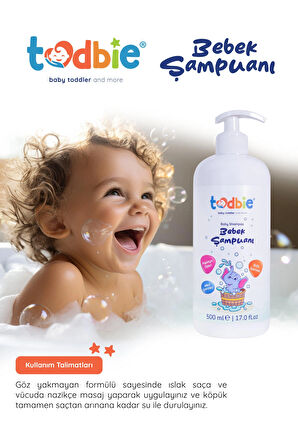 TODBİE 2'si 1 Arada Bebek Şampuanı 6'lı Set - Göz Yakmayan, Papatya Özlü, 500 ml Bebek Şampuanı - Sles İçermez