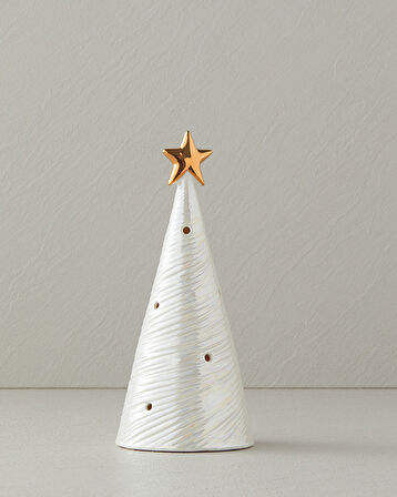 Winter Tree Stoneware Yılbaşı Biblo 9,4x9x20 cm Krem