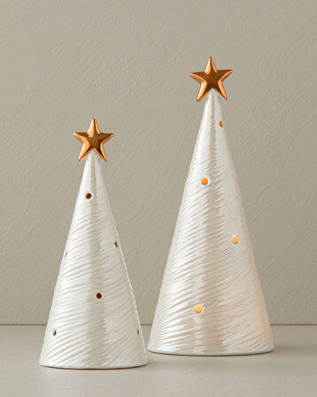 Winter Tree Stoneware Yılbaşı Biblo 9,4x9x20 cm Krem