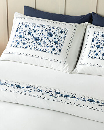Flower Chain Dijital Baskılı Soft Cotton Çift Kişilik Nevresim Takımı Lacivert