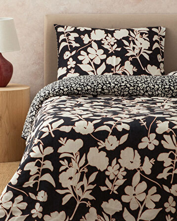 English Home Grandiflora Dijital Baskılı Soft Cotton Tek Kişilik Nevresim Seti Antrasit- Terracotta