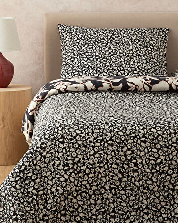 English Home Grandiflora Dijital Baskılı Soft Cotton Tek Kişilik Nevresim Seti Antrasit- Terracotta