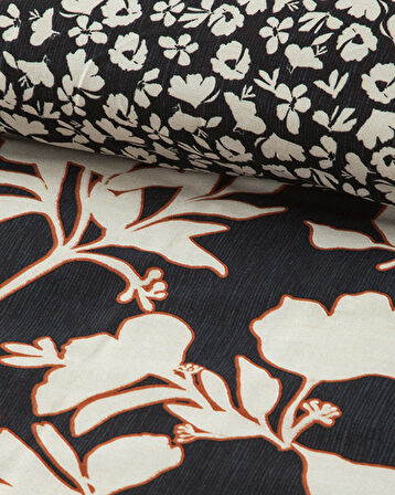 English Home Grandiflora Dijital Baskılı Soft Cotton Tek Kişilik Nevresim Seti Antrasit- Terracotta