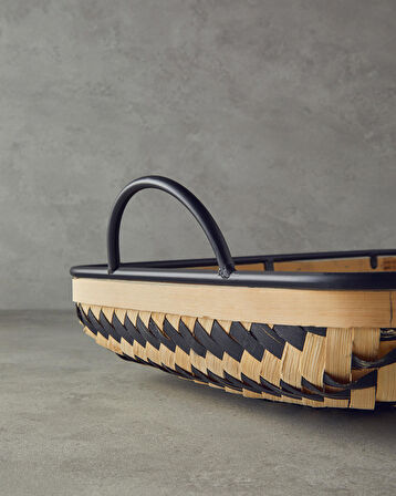 English Home Bamboo Bambu Dekoratif Tepsi Natural-Siyah