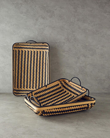 English Home Bamboo Bambu Dekoratif Tepsi Natural-Siyah