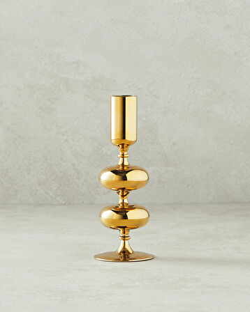 English Home Candlelight Cam Tekli Şamdan Gold