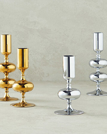 English Home Candlelight Cam Tekli Şamdan Gold