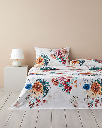 English Home Flora Vista Dijital Baskılı Soft Cotton Tek Kişilik Nevresim Takımı Turuncu