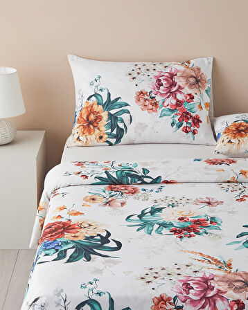 English Home Flora Vista Dijital Baskılı Soft Cotton Tek Kişilik Nevresim Takımı Turuncu