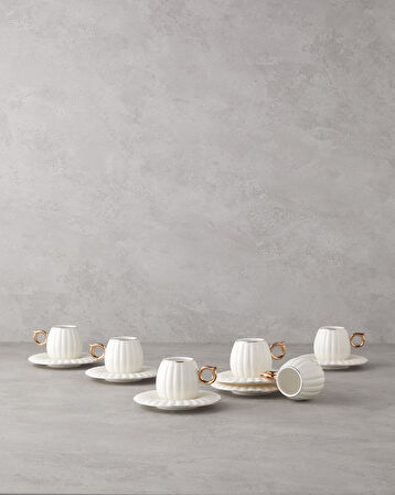 English Home Polka New Bone China 12 Parça 6 Kişilik Kahve Fincan Takımı Beyaz