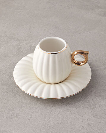 English Home Polka New Bone China 12 Parça 6 Kişilik Kahve Fincan Takımı Beyaz