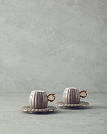 English Home Polka New Bone China 4 Parça 2 Kişilik Kahve Fincan Takımı Vizon