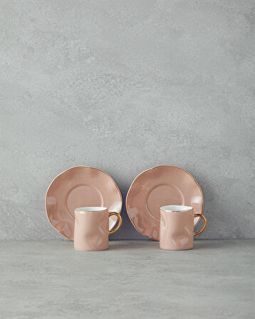 English Home Rolly New Bone China 4 Parça 2 Kişilik Kahve Fincan Takımı Pudra