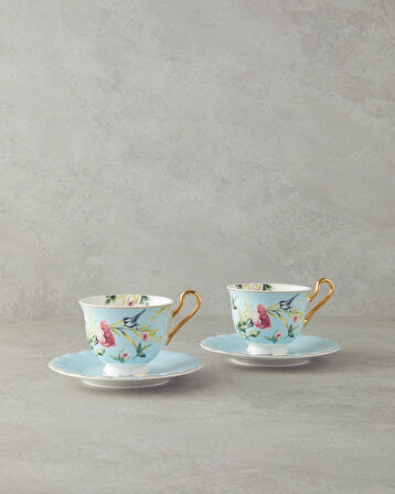 English Home Vanilla New Bone China 4 Parça 2 Kişilik Çay Fincanı Takımı Açık Mavi