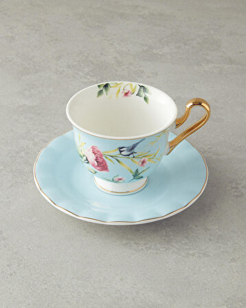 Vanilla New Bone China 4 Parça 2 Kişilik Çay Fincanı Takımı Açık Mavi