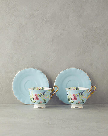 English Home Vanilla New Bone China 4 Parça 2 Kişilik Çay Fincanı Takımı Açık Mavi