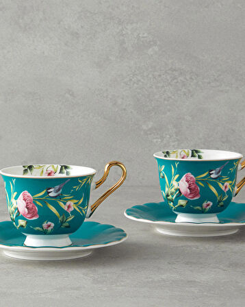 English Home Vanilla New Bone China 4 Parça 2 Kişilik Çay Fincanı Takımı Turkuaz