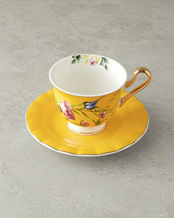 Vanilla New Bone China 4 Parça 2 Kişilik Çay Fincanı Takımı Sarı