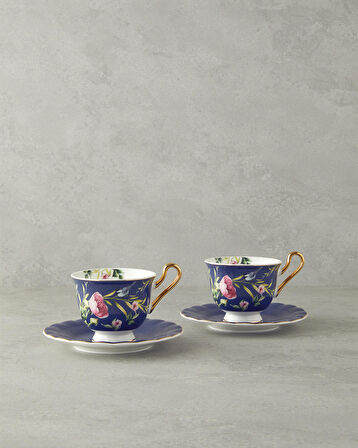 English Home Vanilla New Bone China 4 Parça 2 Kişilik Çay Fincanı Takımı Lacivert