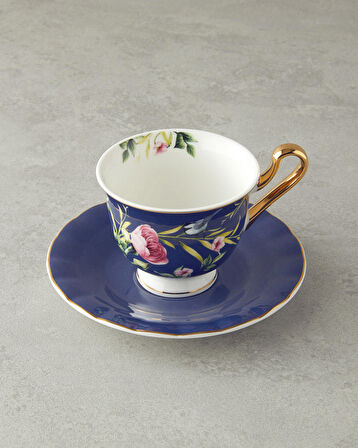 English Home Vanilla New Bone China 4 Parça 2 Kişilik Çay Fincanı Takımı Lacivert
