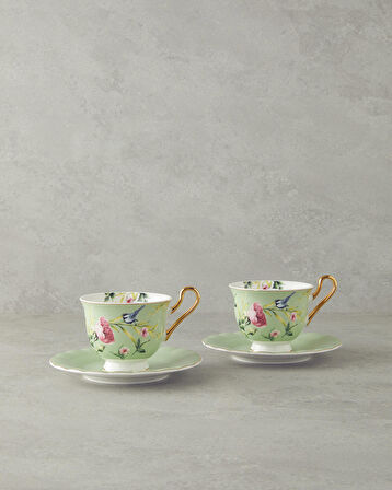 Vanilla New Bone China 4 Parça 2 Kişilik Çay Fincanı Takımı Açık Yeşil