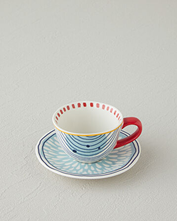 English Home Arzu Sabancı Mix Stoneware Kahve Fincan Takımı 4 Parça 2 Kişilik Mavi-Terracotta