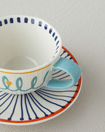 English Home Arzu Sabancı Mix Stoneware Kahve Fincan Takımı 4 Parça 2 Kişilik Mavi-Terracotta