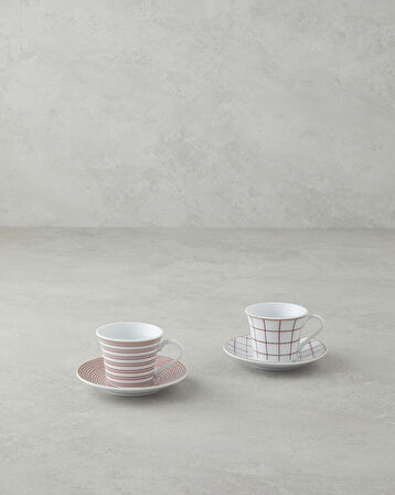 English Home Ashley Porselen Kahve Fincan Takımı 4 Parça 2 Kişilik Bordo