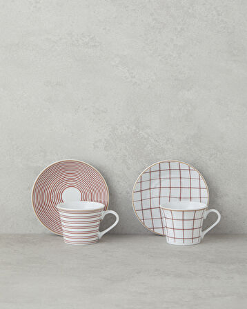 English Home Ashley Porselen Kahve Fincan Takımı 4 Parça 2 Kişilik Bordo