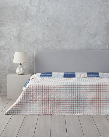 English Home Plaid Harmony Çift Kişilik Çok Amaçlı Örtü Mavi
