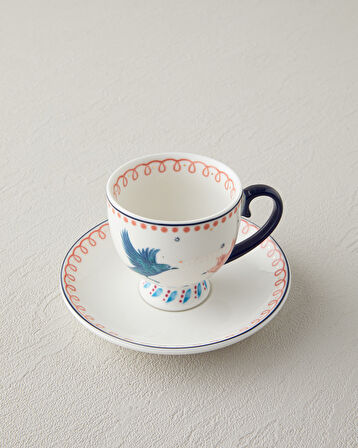 English Home Carnaval Birds New Bone China Kahve Fincan Takımı 4 Parça 2 Kişilik Mavi