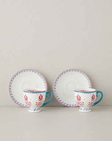 English Home Carnival Sparrow New Bone China Kahve Fincan Takımı 4 Parça 2 Kişilik Fuşya