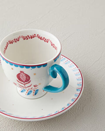English Home Carnival Sparrow New Bone China Kahve Fincan Takımı 4 Parça 2 Kişilik Fuşya