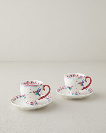 English Home Carnival Tulip New Bone China Kahve Fincan Takımı 4 Parça 2 Kişilik Açık Mavi