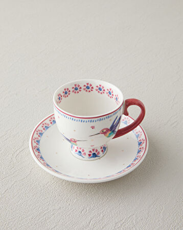 English Home Carnival Tulip New Bone China Kahve Fincan Takımı 4 Parça 2 Kişilik Açık Mavi