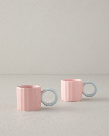 Angled New Bone China Kahve Fincan Takımı Açık Pembe