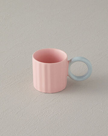 Angled New Bone China Kahve Fincan Takımı Açık Pembe