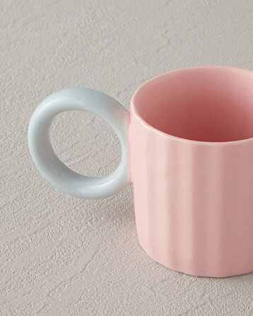 Angled New Bone China Kahve Fincan Takımı Açık Pembe