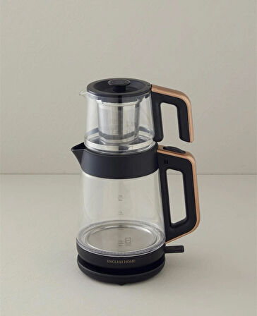 English Home CMK 6001 Cam Çay Makinesi ve Kettle Siyah-Bakır